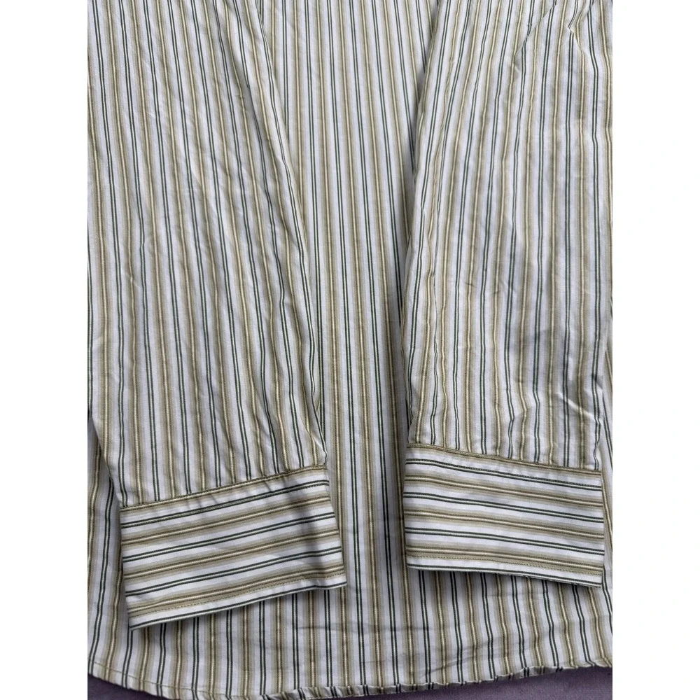 VTG Banana Republic Button Up Long Sleeve Shirt Mens 2XL Green Striped Hong Kong